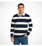 Heavyweight Rugby Polo – Striped Classic Design, Cotton Blend, Reinforced Collar & Seams, Buttoned Placket, Long Sleeves, Custom Badge Embroidery, Durable & Comfortable